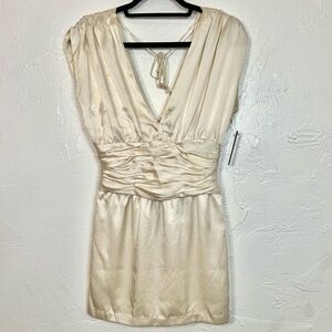 New Jill Stuart Collection 100% Hammered Silk “Mindy” Champagne Cream Mini Dress